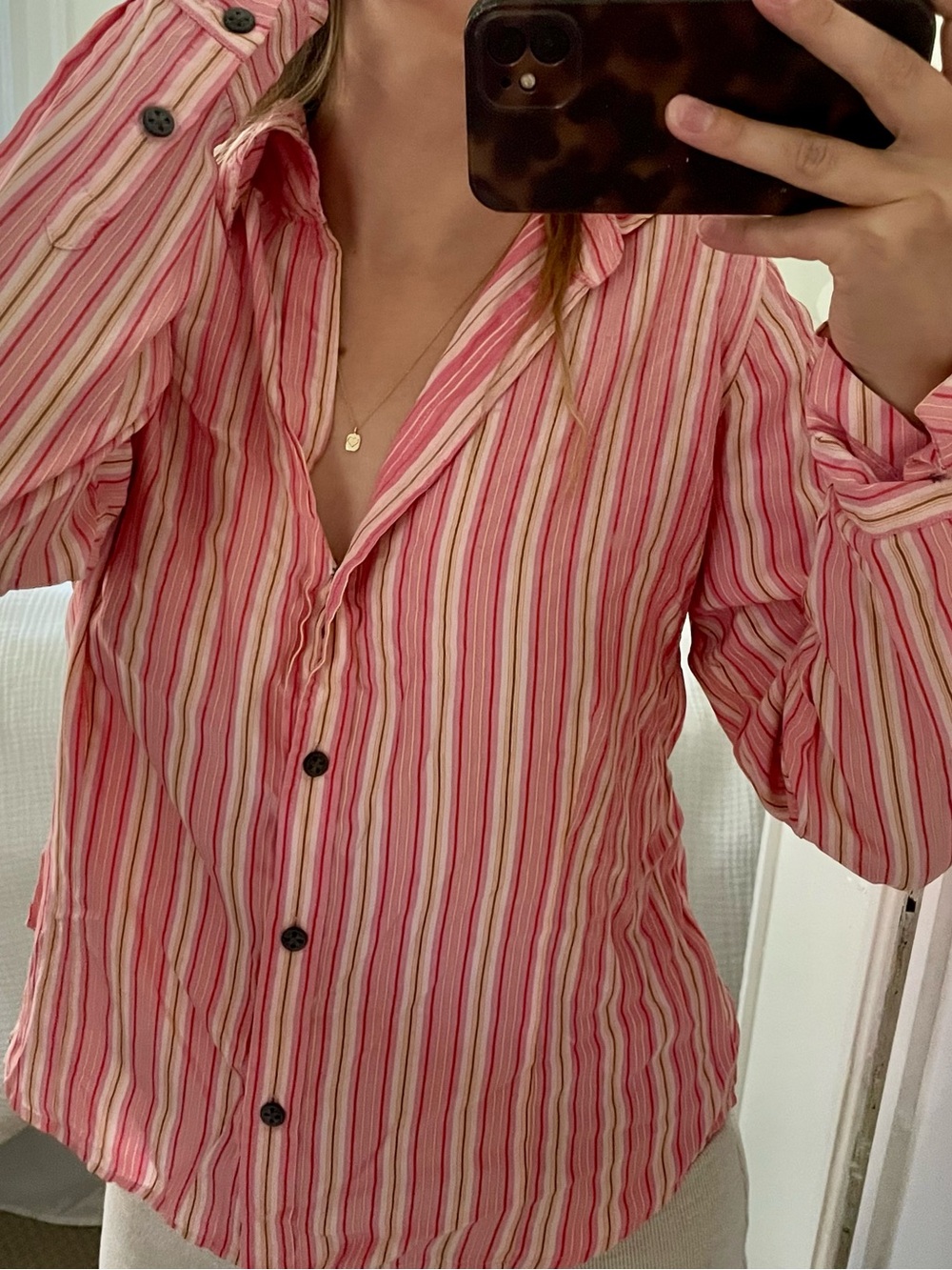 Vintage Pink Multi-Stripe Button Down Shirt